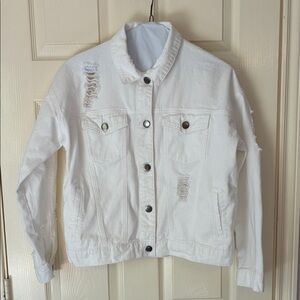 Forever 21 White Ripped Jean Jacket